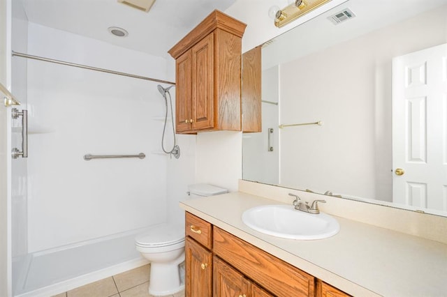 11014 Madison Ave, Midwest City, OK 73130 - bathroom featuring vanity, tile patterned floors, toilet, and shower / bathtub combination