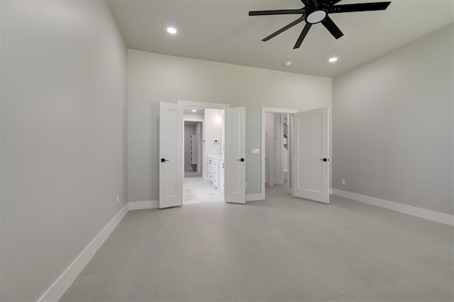 7217 NW 154th St, Edmond, OK 73013 - unfurnished bedroom with recessed lighting, ensuite bathroom, and ceiling fan