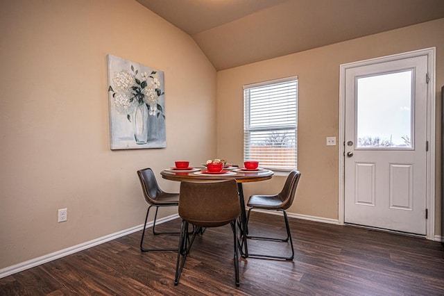 1701 Cambridge Row, The Village, OK 73120 - dining area with dark wood-style flooring, baseboards, and lofted ceiling