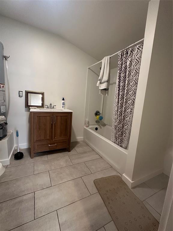 408 Wake St, Broken Bow, OK 74728 - bathroom with shower / tub combo, tile patterned flooring, vanity, and baseboards