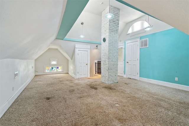 624 N Wentz St, Guthrie, OK 73044 - bonus room featuring lofted ceiling, ornate columns, carpet floors, and baseboards