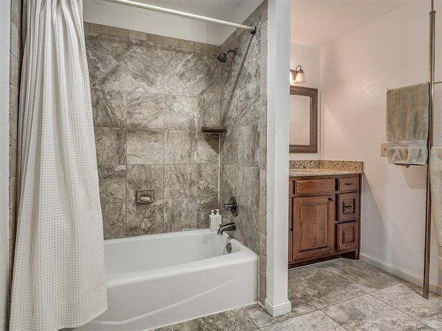 19401 N Peebly Rd, Luther, OK 73054 - bathroom featuring shower / bath combo, vanity, and baseboards