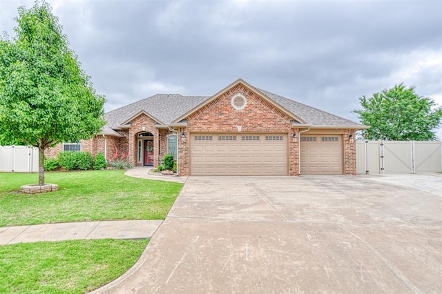 5524 SE 57th St, Oklahoma City, OK 73135 - view of front of property featuring a gate, brick siding, an attached garage, concrete driveway, and roof with shingles