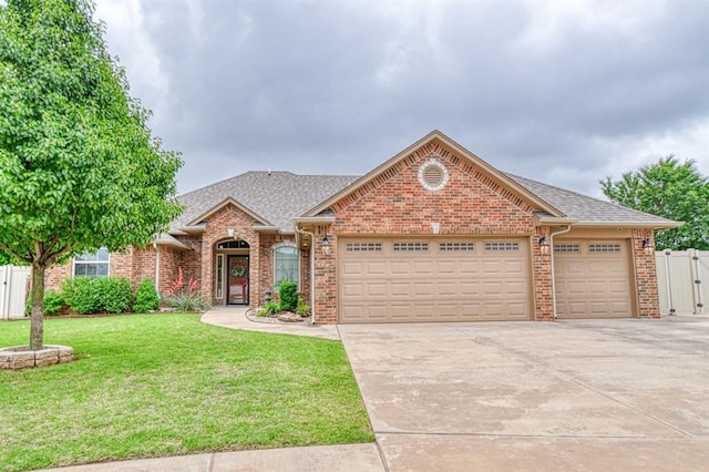 5524 SE 57th St, Oklahoma City, OK 73135 - view of front of property featuring a garage, brick siding, concrete driveway, and roof with shingles