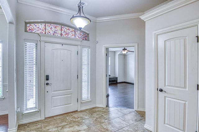 5524 SE 57th St, Oklahoma City, OK 73135 - entryway with ornamental molding, baseboards, and a ceiling fan