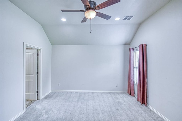 5524 SE 57th St, Oklahoma City, OK 73135 - unfurnished room featuring lofted ceiling, carpet floors, ceiling fan, baseboards, and recessed lighting