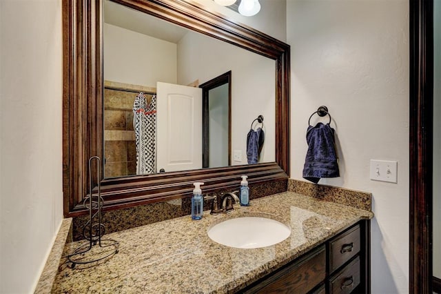 19009 Meadows Crossing Dr, Edmond, OK 73012 - bathroom featuring vanity and a shower with shower curtain
