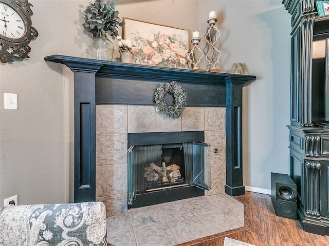 4508 Applegate Dr, Moore, OK 73160 - detailed view of wood finished floors, a fireplace, and baseboards