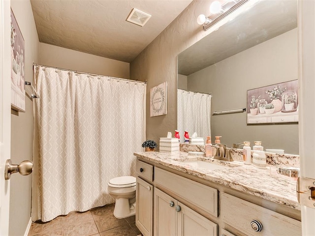 4508 Applegate Dr, Moore, OK 73160 - bathroom featuring vanity, tile patterned flooring, toilet, and curtained shower
