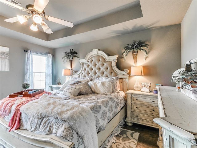 4508 Applegate Dr, Moore, OK 73160 - bedroom with dark wood-type flooring and ceiling fan