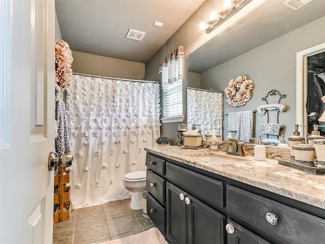 4508 Applegate Dr, Moore, OK 73160 - full bath with tile patterned flooring, toilet, vanity, and curtained shower