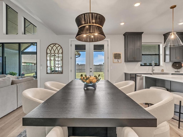 4315 Dusty Trl, Norman, OK 73072 - dining space featuring light wood-style flooring, french doors, and recessed lighting