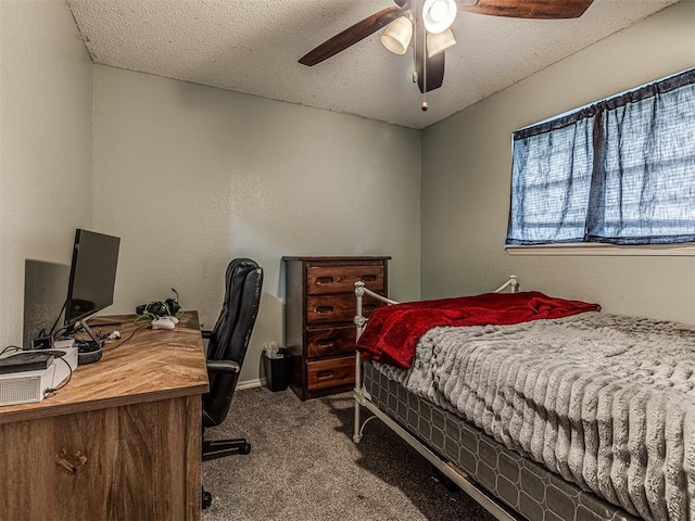 11379 Kirkwin Ln, Choctaw, OK 73020 - carpeted bedroom featuring a desk, a textured ceiling, and ceiling fan