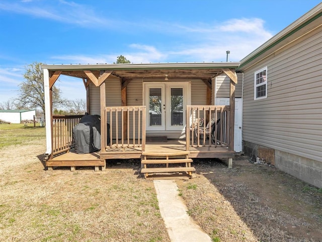 35345 Ew 1240th Rd, Seminole, OK 74868 - deck with a grill, french doors, and a yard