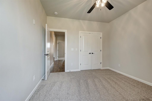 10412 SW 49th St, Mustang, OK 73064 - unfurnished bedroom featuring carpet floors, baseboards, a closet, and a ceiling fan