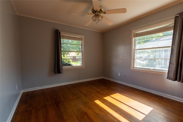3701 NW 18th St, Oklahoma City, OK 73107 - empty room featuring wood finished floors, baseboards, ornamental molding, and ceiling fan