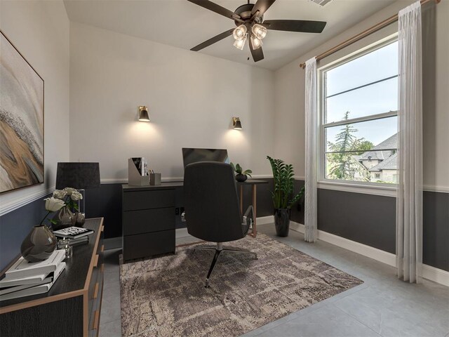 1116 Gateway Bridge Rd, Edmond, OK 73034 - tiled office space with a ceiling fan and baseboards