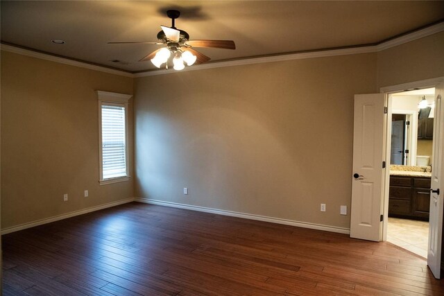 3176 E 146th Pl, Bixby, OK 74008 - empty room featuring wood-type flooring, a ceiling fan, baseboards, and ornamental molding