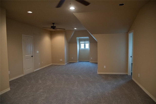 3176 E 146th Pl, Bixby, OK 74008 - additional living space with a ceiling fan, carpet flooring, recessed lighting, baseboards, and lofted ceiling