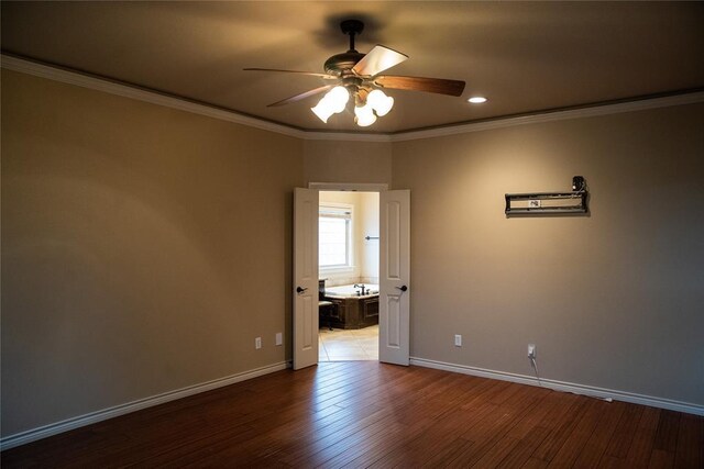3176 E 146th Pl, Bixby, OK 74008 - spare room with ceiling fan, wood finished floors, baseboards, crown molding, and recessed lighting