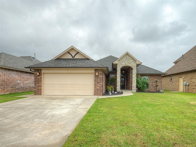 14512 Briarcliff St, Oklahoma City, OK 73170 - view of front of property featuring driveway, a garage, a front lawn, and brick siding