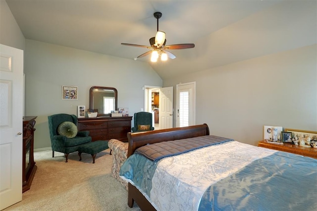 1401 Berkshire Pl, Shawnee, OK 74804 - bedroom with vaulted ceiling, light colored carpet, and a ceiling fan