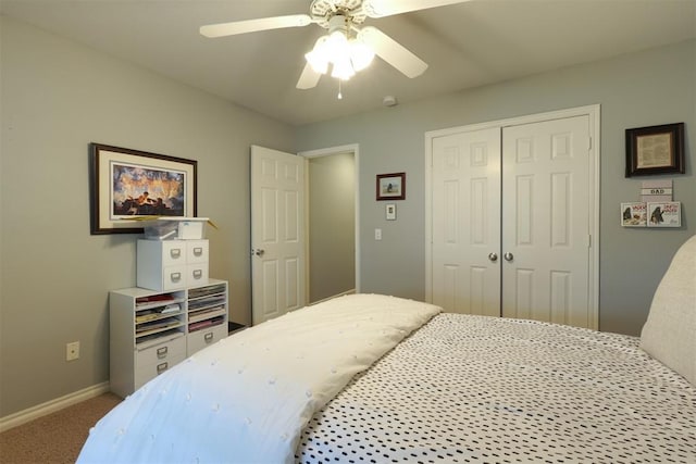 1401 Berkshire Pl, Shawnee, OK 74804 - bedroom featuring a closet, carpet flooring, baseboards, and a ceiling fan