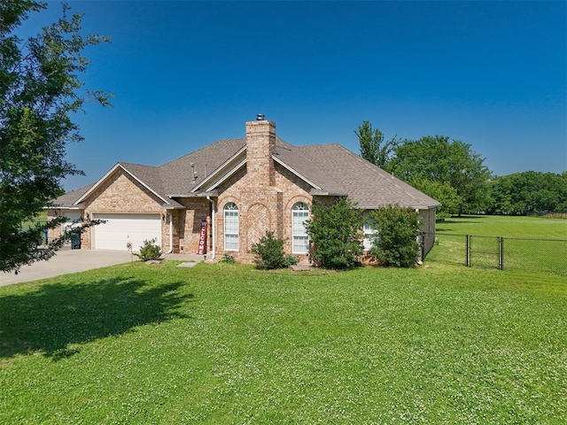 1811 N Bryan St, Shawnee, OK 74804 - ranch-style home with brick siding, concrete driveway, a chimney, and a garage