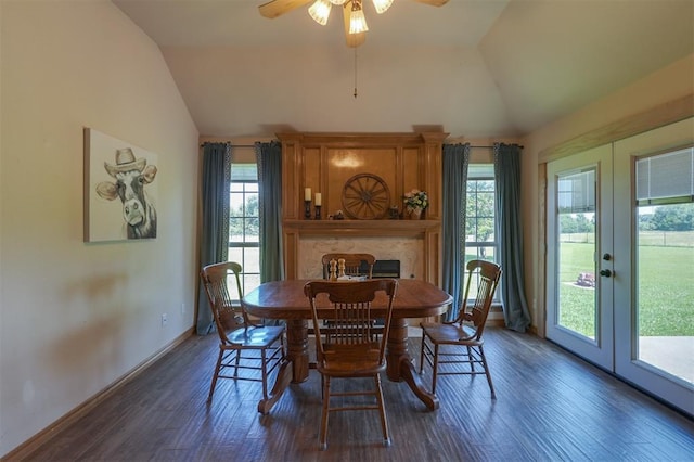 1811 N Bryan St, Shawnee, OK 74804 - dining space featuring vaulted ceiling, wood finished floors, plenty of natural light, and french doors