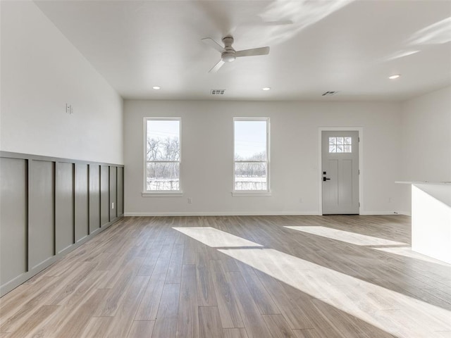 2812 Shoreridge Ave Unit 2814, Norman, OK 73072 - unfurnished living room with ceiling fan, light wood finished floors, recessed lighting, and baseboards