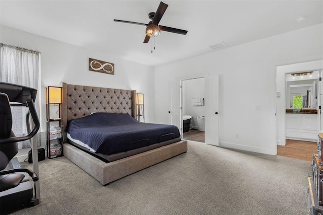 16315 SE 59th St, Choctaw, OK 73020 - bedroom featuring carpet floors, ensuite bathroom, baseboards, and ceiling fan