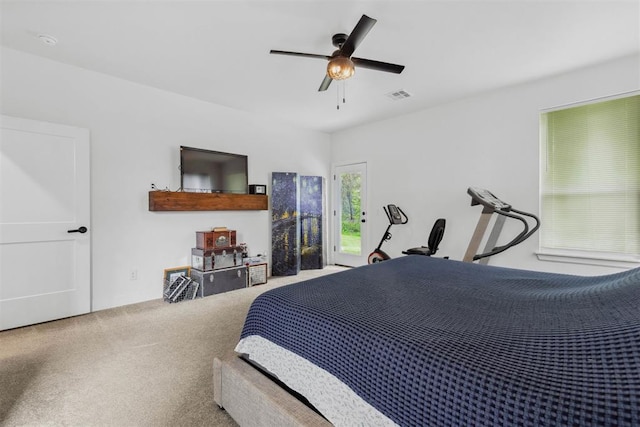 16315 SE 59th St, Choctaw, OK 73020 - bedroom featuring carpet, ceiling fan, and access to exterior