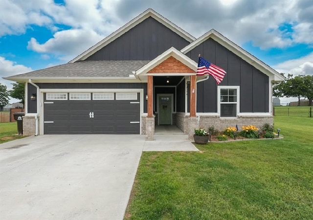 15963 Trail Head Rd, Mcloud, OK 74851 - craftsman-style house with a garage, a front yard, driveway, and board and batten siding