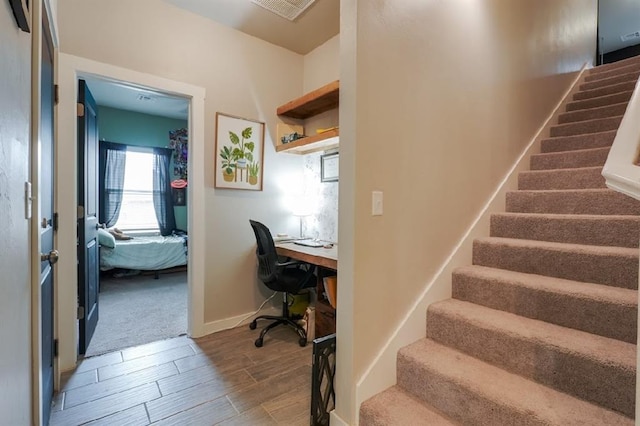 15963 Trail Head Rd, Mcloud, OK 74851 - stairs featuring wood tiled floors and baseboards