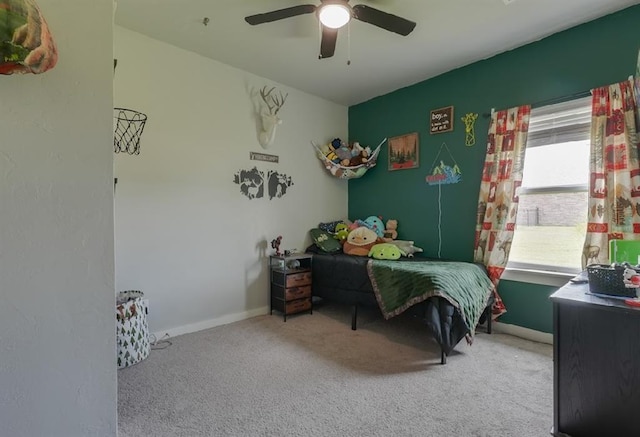 15963 Trail Head Rd, Mcloud, OK 74851 - bedroom with carpet flooring, a ceiling fan, and baseboards