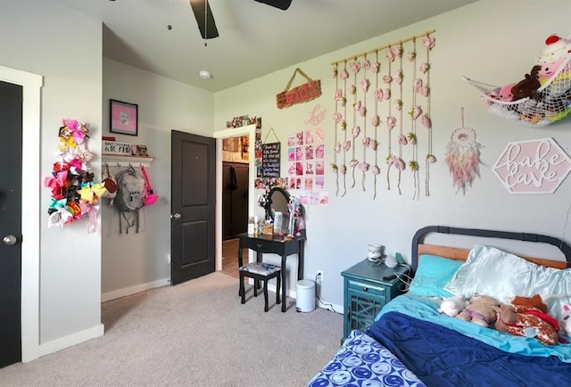 15963 Trail Head Rd, Mcloud, OK 74851 - bedroom featuring carpet floors, baseboards, and ceiling fan