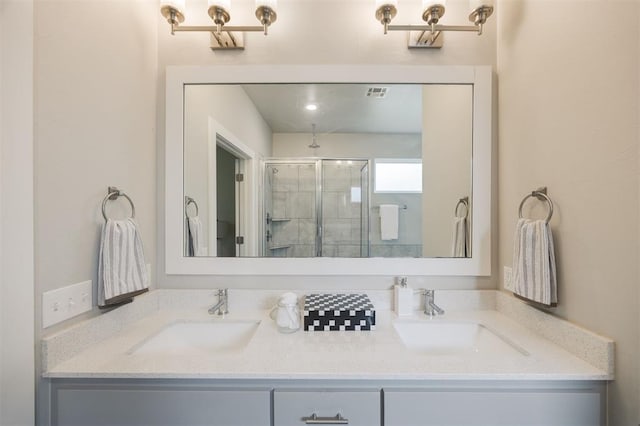 18020 Mounts Farm Rd, Edmond, OK 73012 - full bathroom with double vanity and a shower stall