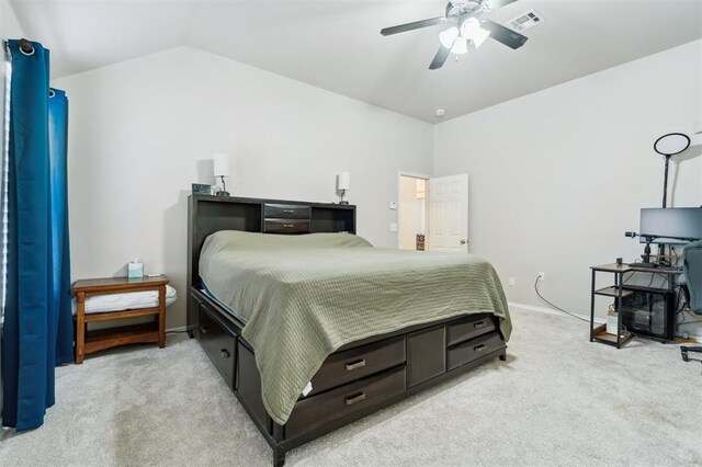 4605 NW 161st St, Edmond, OK 73013 - bedroom featuring light colored carpet, baseboards, lofted ceiling, and ceiling fan