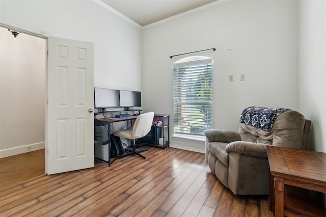 4605 NW 161st St, Edmond, OK 73013 - home office featuring wood finished floors, crown molding, and baseboards