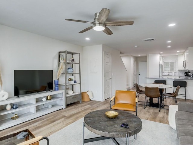1110 Sherwood Ln Unit 223, Nichols Hills, OK 73116 - living room with recessed lighting, light wood finished floors, and ceiling fan