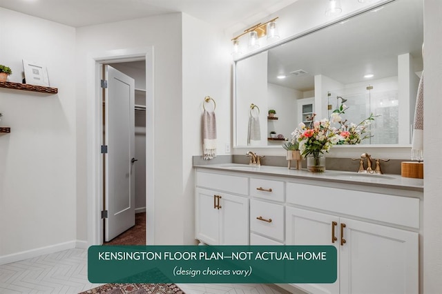 12808 NW 4th St, Yukon, OK 73099 - full bath with double vanity, a stall shower, and baseboards