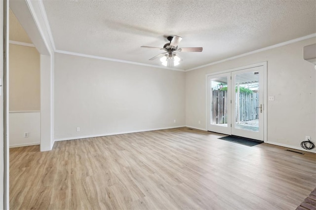 3119 W Wilshire Blvd, Oklahoma City, OK 73116 - empty room with a ceiling fan, light wood-style floors, crown molding, a textured ceiling, and baseboards