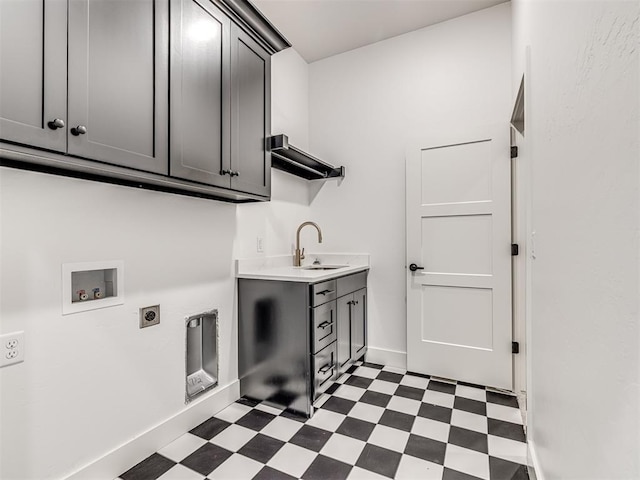 6841 Lake View Ct, Cashion, OK 73016 - laundry area featuring dark floors, hookup for an electric dryer, cabinet space, and hookup for a washing machine