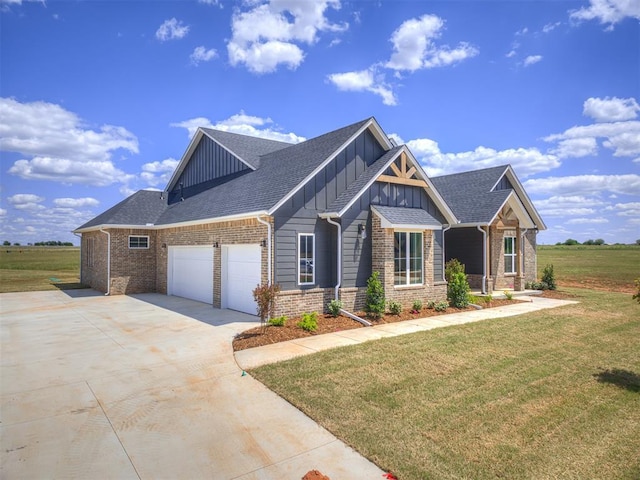 6860 Lake View Ct, Cashion, OK 73016 - craftsman-style house featuring board and batten siding, a garage, concrete driveway, a front yard, and brick siding
