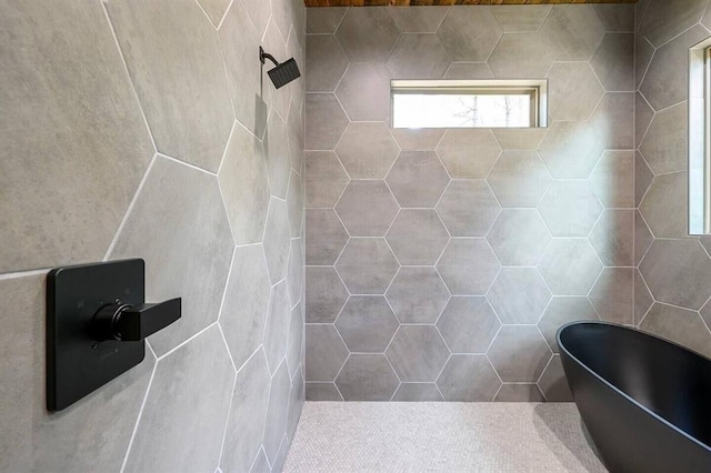 172 Triton Trl, Broken Bow, OK 74728 - full bathroom featuring tiled shower and a freestanding bath