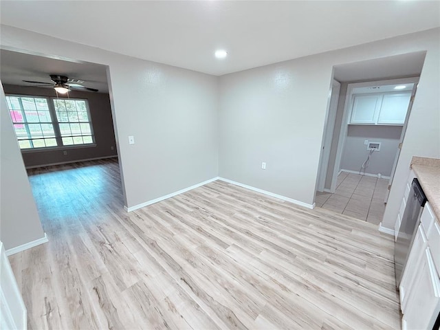 402 E 6th St, Amber, OK 73004 - unfurnished room with light wood-type flooring, baseboards, a ceiling fan, and recessed lighting