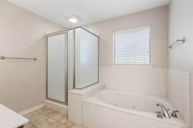 10650 Hunters Pointe, Edmond, OK 73034 - full bath featuring a stall shower, a jetted tub, tile patterned floors, and vanity