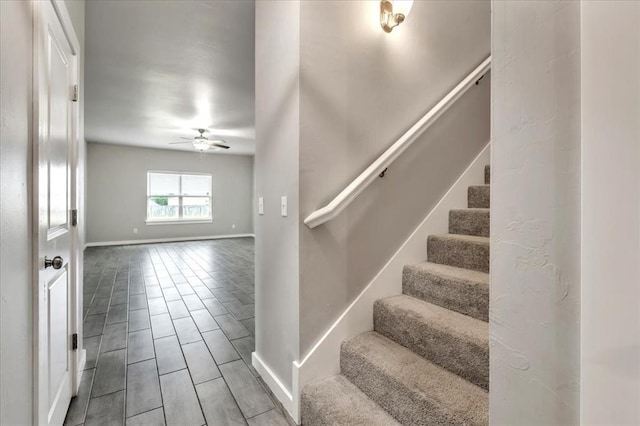 1330 Round Leaf Rd, Edmond, OK 73034 - staircase with ceiling fan and baseboards