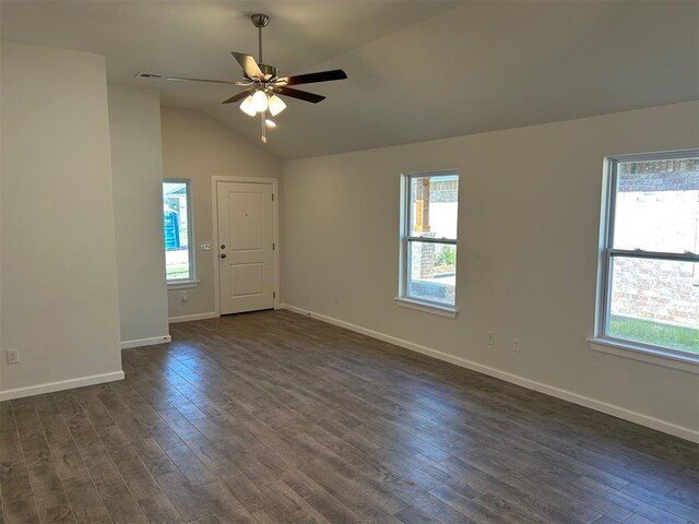 3008 NW 196th Pl, Edmond, OK 73012 - unfurnished room with plenty of natural light, dark wood-type flooring, baseboards, and vaulted ceiling