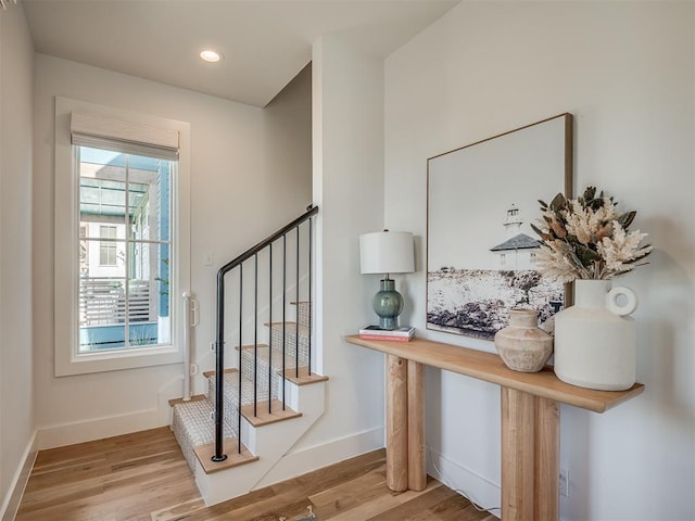 51 Lower Green Way, Carlton Landing, OK 74432 - staircase featuring wood finished floors, baseboards, and recessed lighting